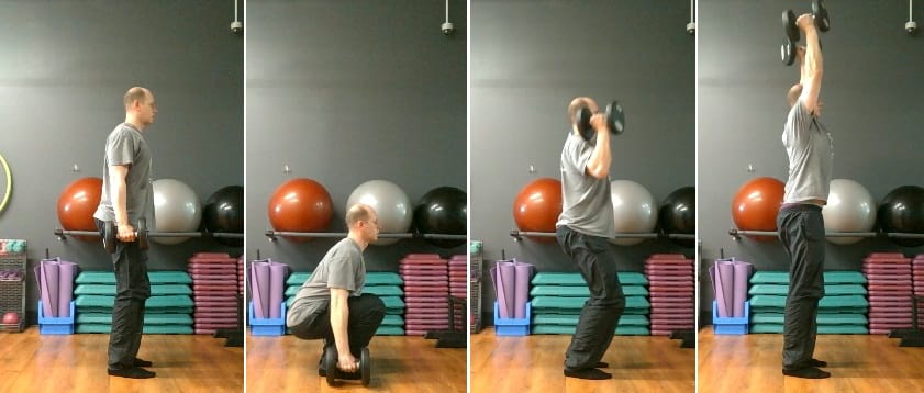 how to do the Squat Curl to overhead press exercise https://get-strong.fit/The-Squat-Curl-Press-Exercise-Guide/Exercises